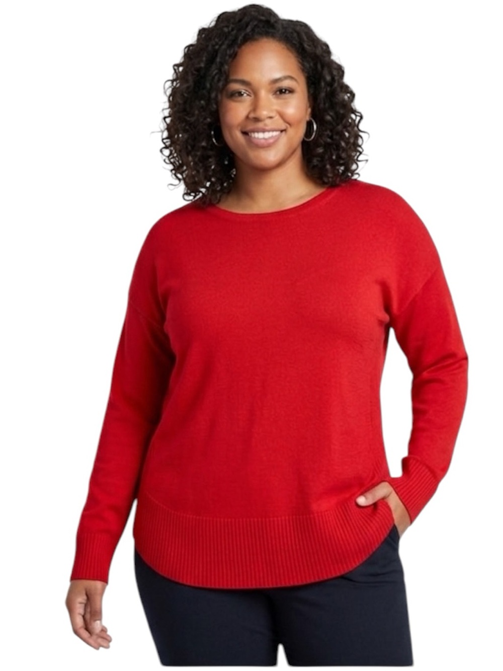 Cable & Gauge Red Long Sleeve Ribbed Curved Hem Crewneck Sweater Size Xlarge